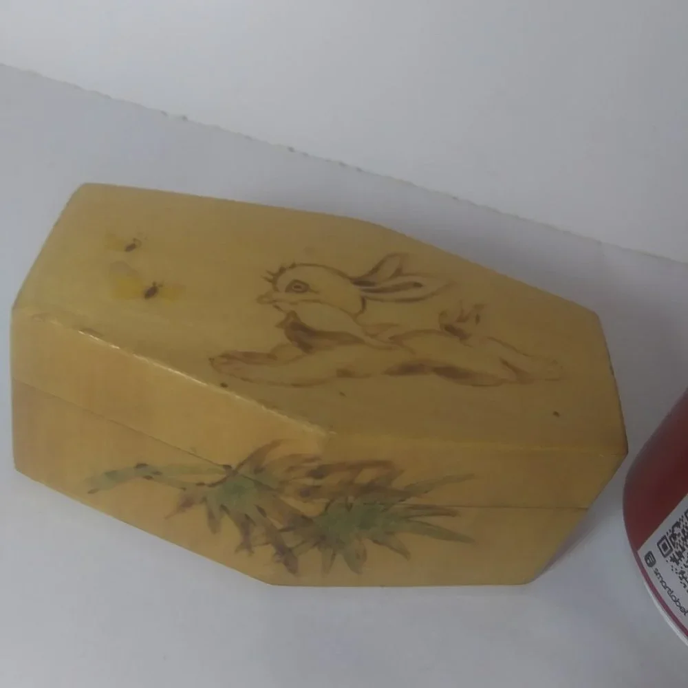 small wood box bunny chasing butterflies